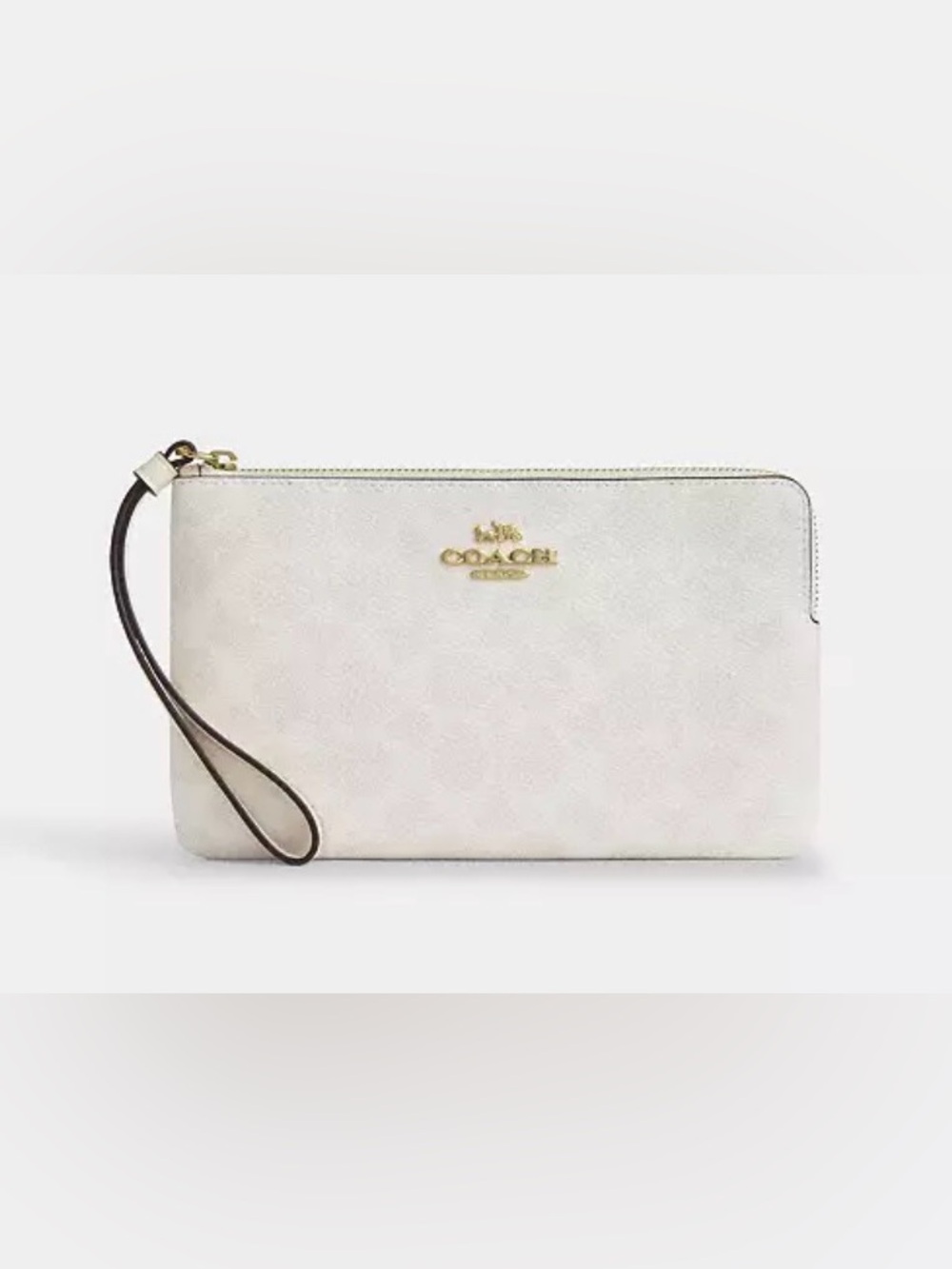 NWT Coach Signature Logo Chalk White Leather Large Corner Zip Wristlet w/ Gold